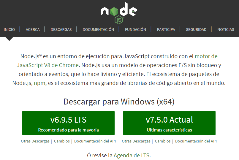 Descargar NodeJS